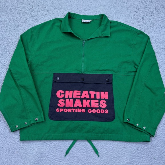 Cheatin Snakes Pullover 2XL Green Canvas Anorak 1/2 Zip Jacket Streetwear - Picture 1 of 11